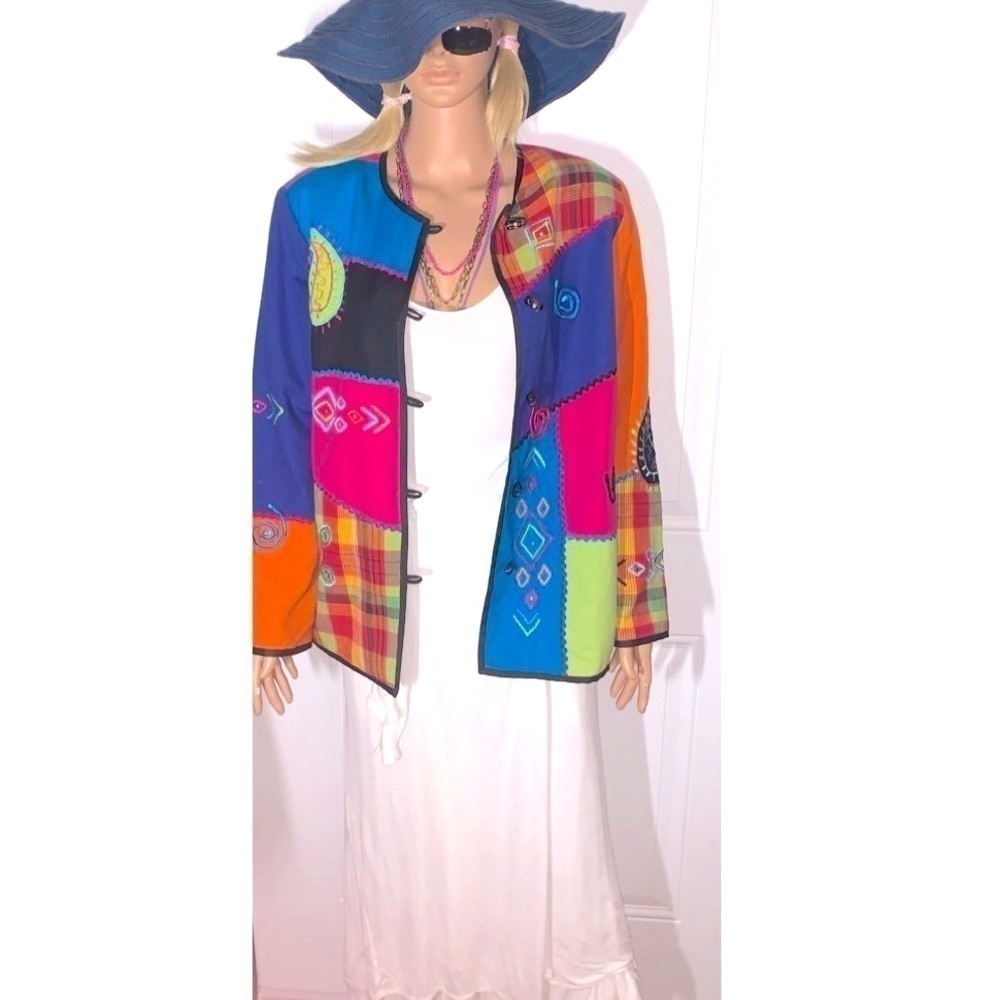 Alex Kim Wearable Art Flax Blend Jacket neon green colorful